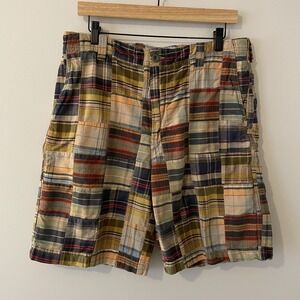IZOD Mens Madras Patchwork Plaid Shorts Size 34 Preppy Casual Golf 100% Cotton